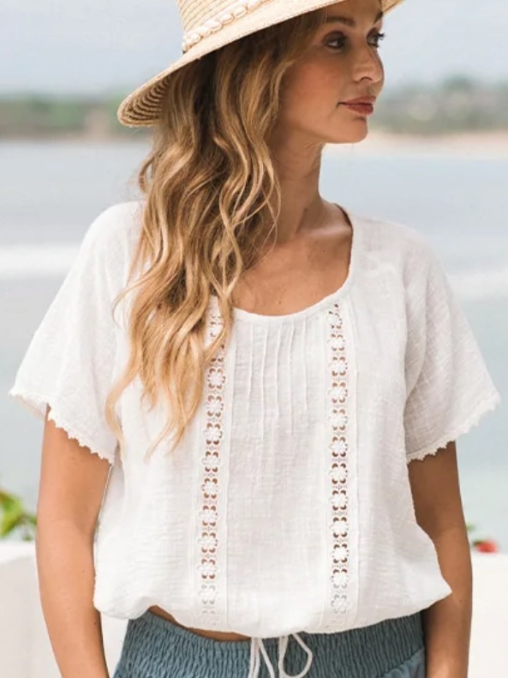 Nomad The Label Daisy Cotton Blouse Ivory Size 10 Lightweight Boho Beach - Picture 2 of 13